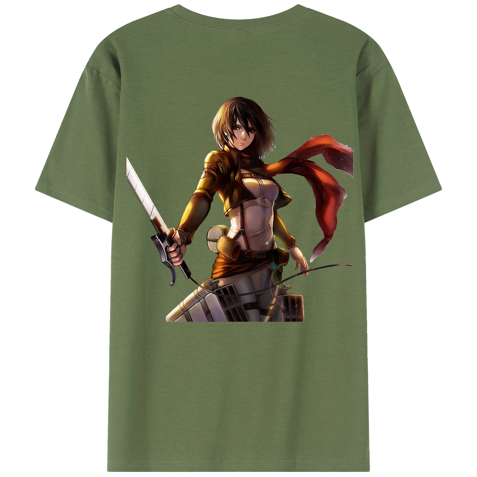 （画像用） 進撃の巨人 ミカサ·アッカーマン Attack on Titan Mikasa Ackerman 綿100％ メンズ半袖Tシャツ（バックプリント） 通気性